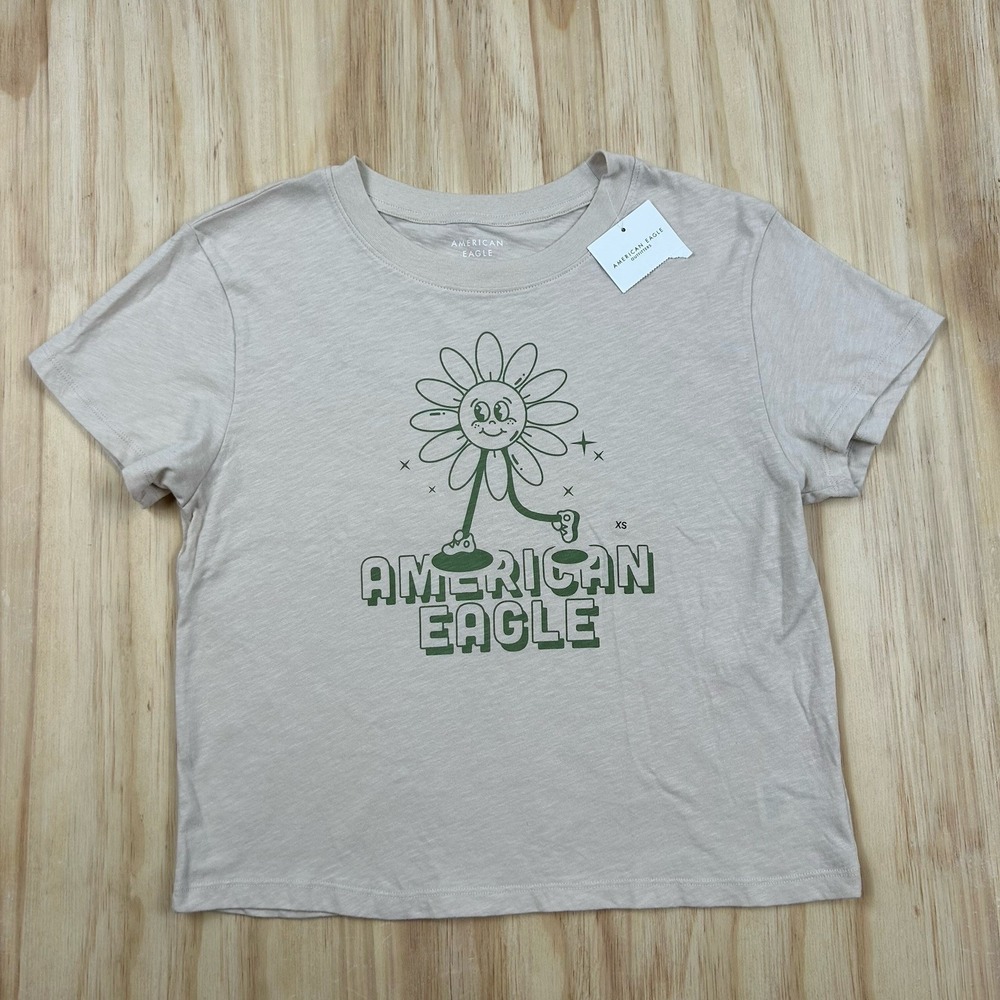 American Eagle Women's Short Sleeve‎ Graphic T-Shirt Size XS Sunflower Cute Crop